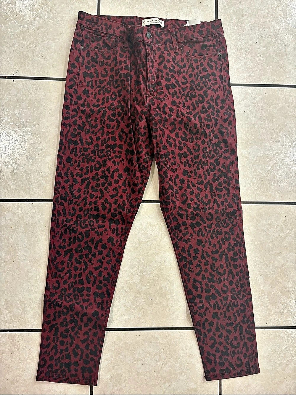 Social Standard Ankle Skinny Animal Print Pants in Red & Black Size 12